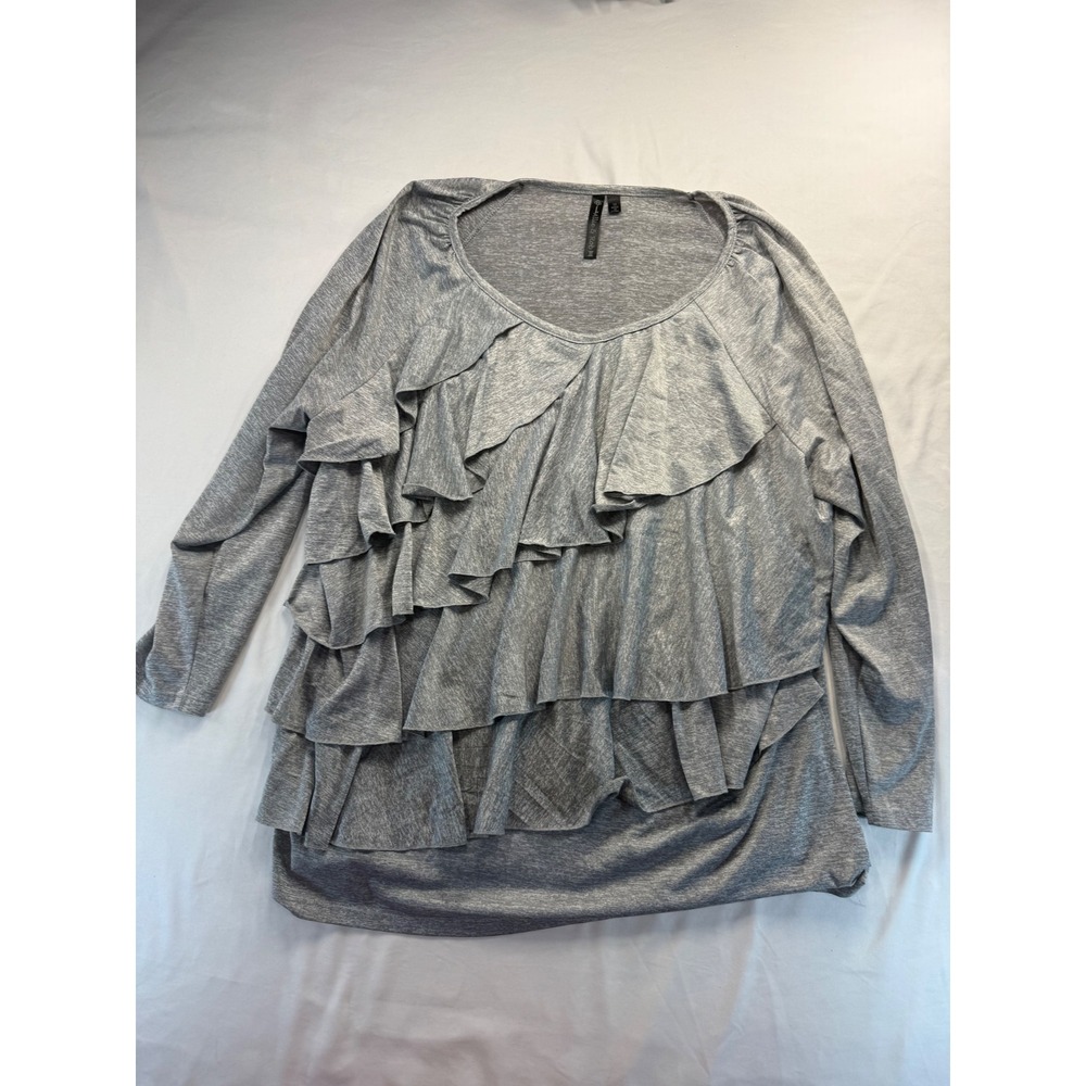 Allie & Rob Womens 3X Gray Ruffle Tiered Long Sleeve Top Blouse Heathered Knit